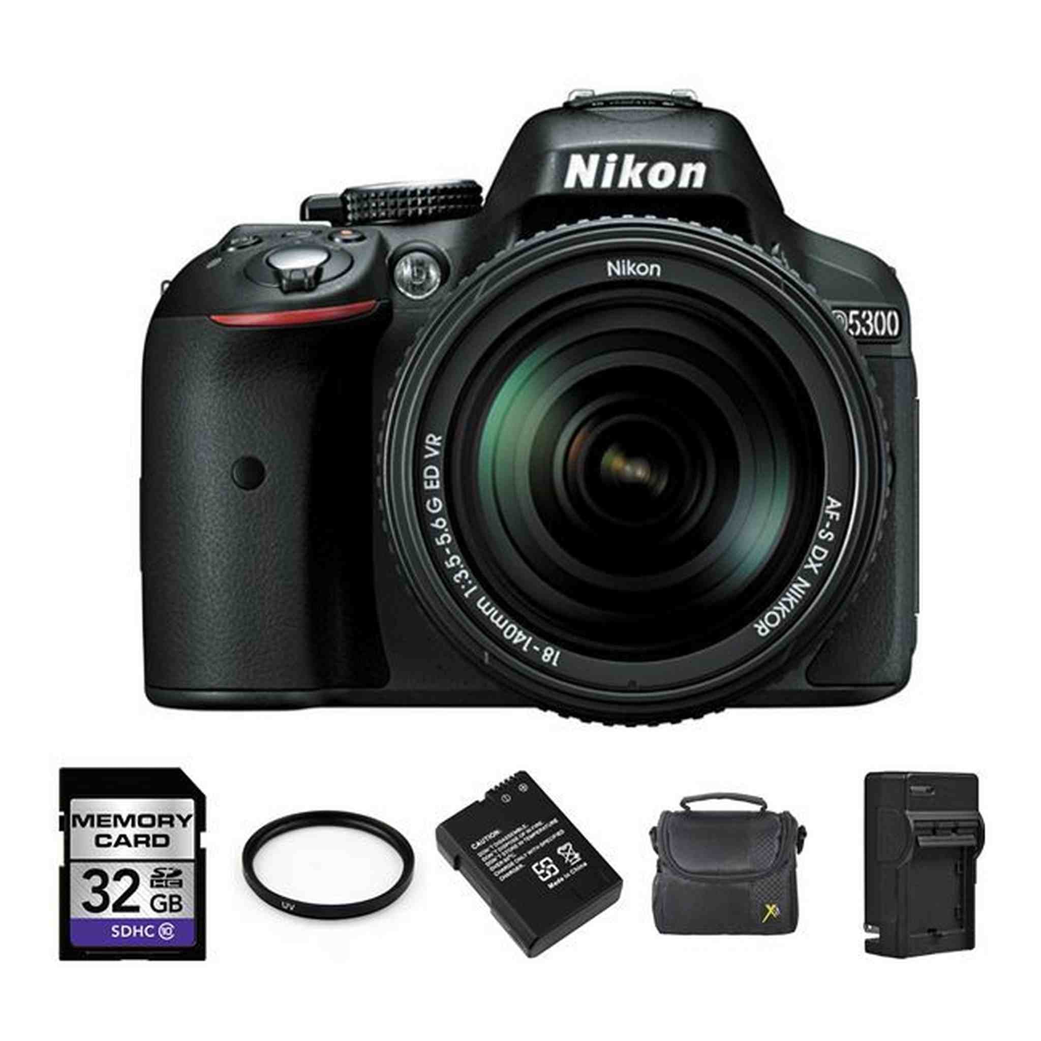Nikon D5300 DSLR Camera w/18-140mm Lens - Black + 2 Batteries, 32GB & More Nikon