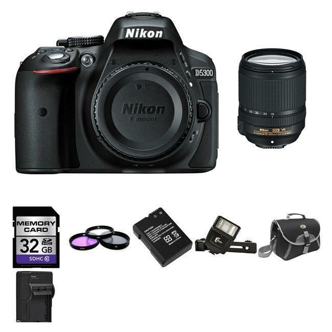 Nikon D5300 SLR Camera w/18-140mm Lens - Black + 2 Batteries, 32GB, Flash & More