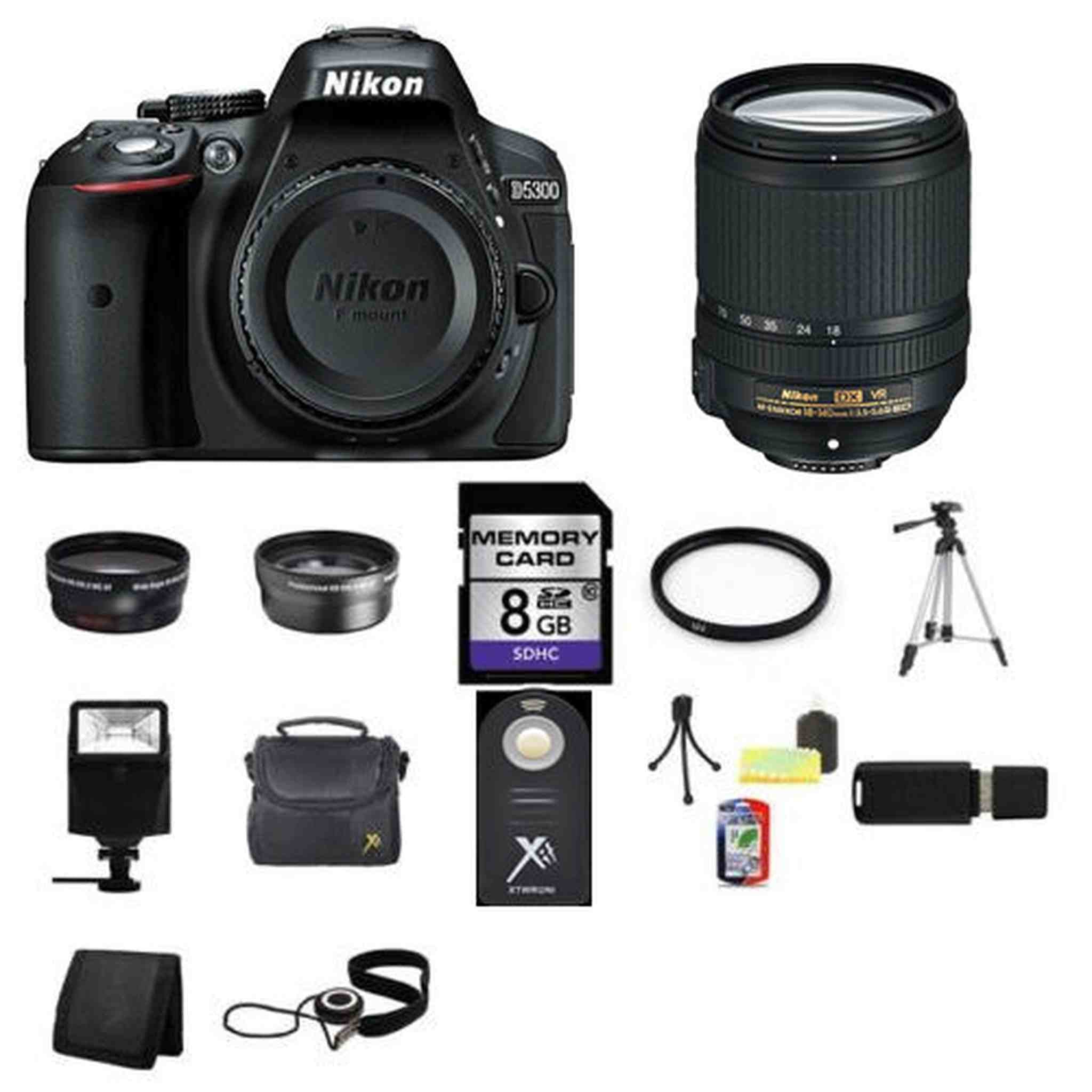 Nikon D5300 DSLR Camera - Black w/18-140mm Lens 8GB Full Kit Nikon