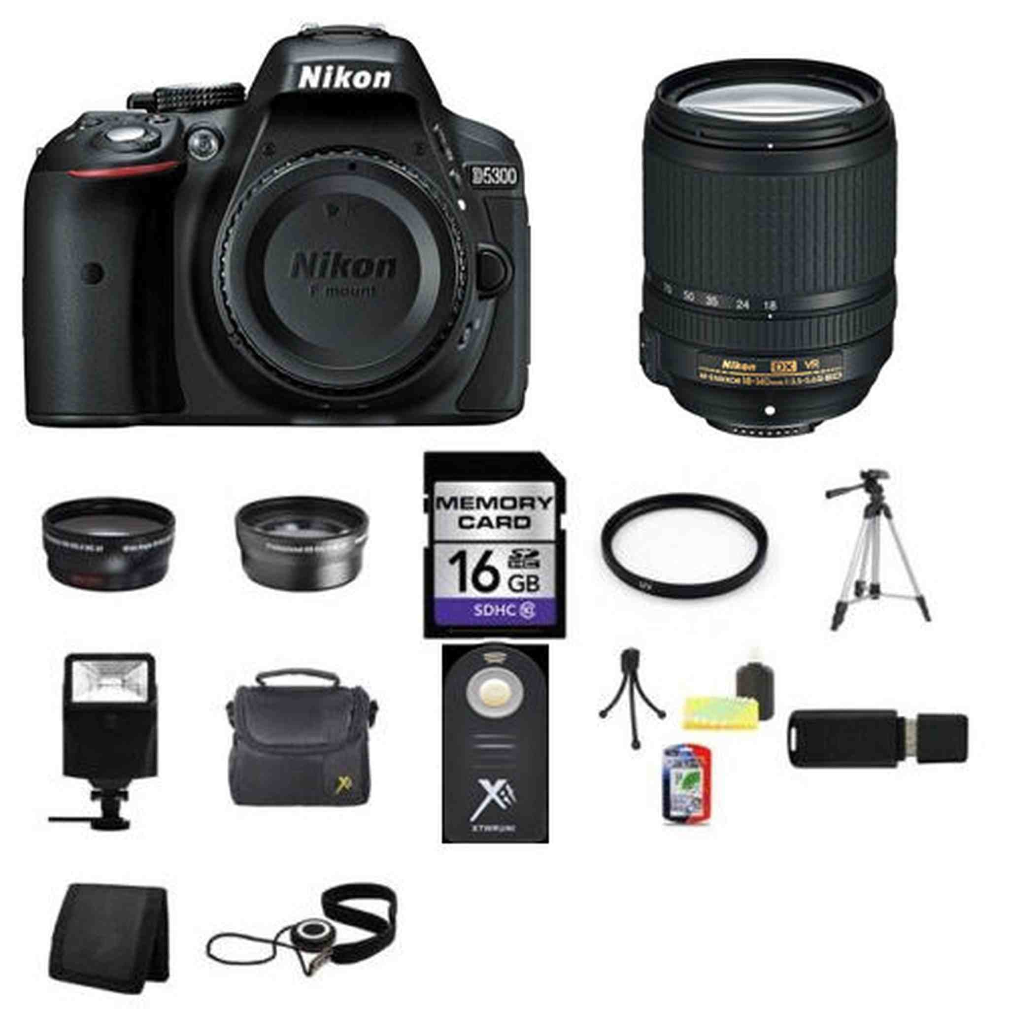 Nikon D5300 DSLR Camera - Black w/18-140mm Lens 16GB Full Kit Nikon