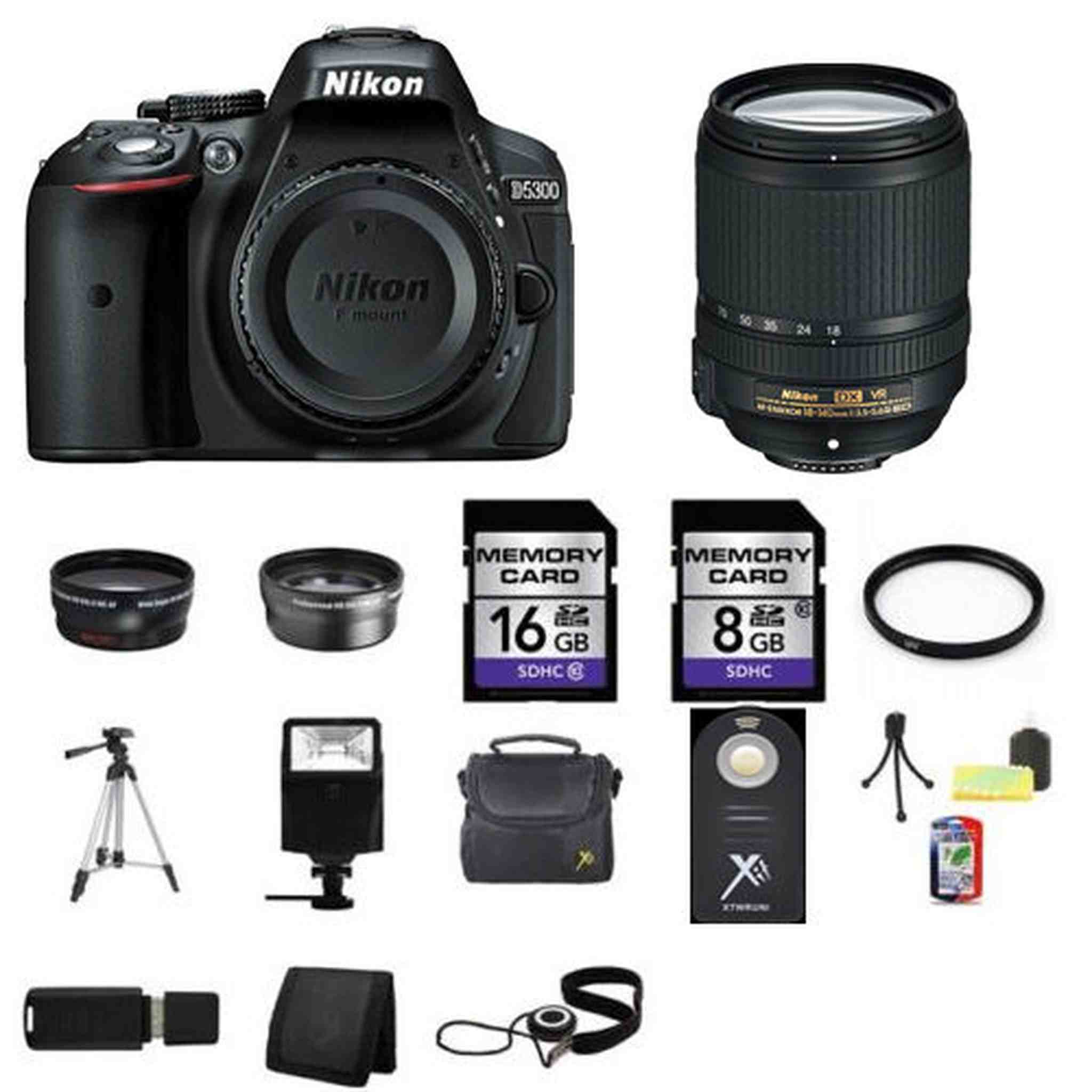 Nikon D5300 DSLR Camera - Black w/18-140mm Lens 24GB Full Kit Nikon