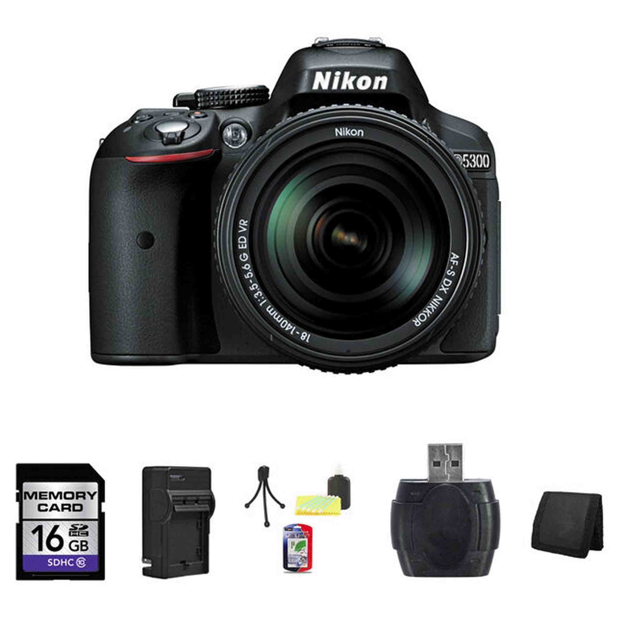 Nikon D5300 DSLR Camera - Black w/18-140mm Lens 16GB Package Nikon