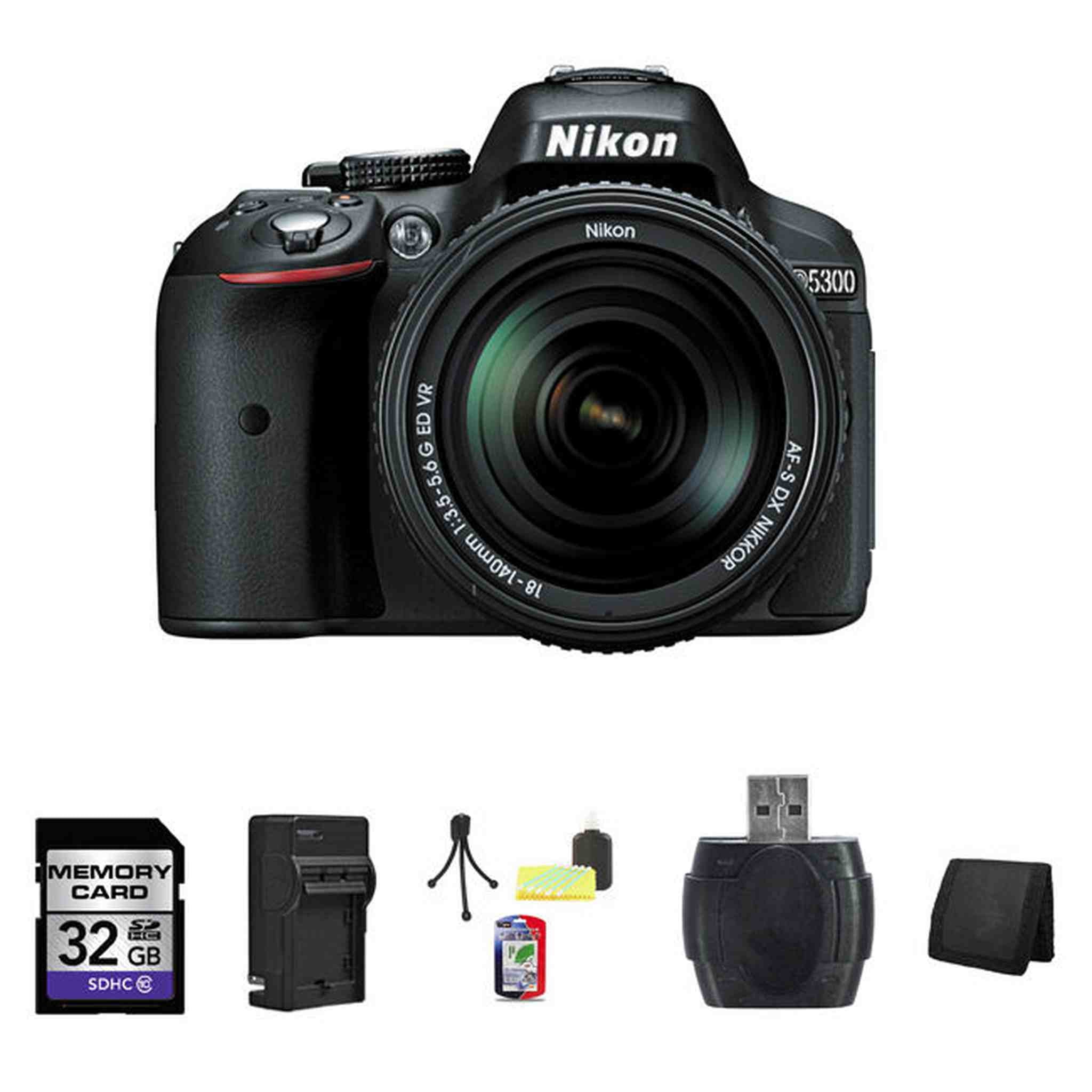 Nikon D5300 DSLR Camera - Black w/18-140mm Lens 32GB Package Nikon
