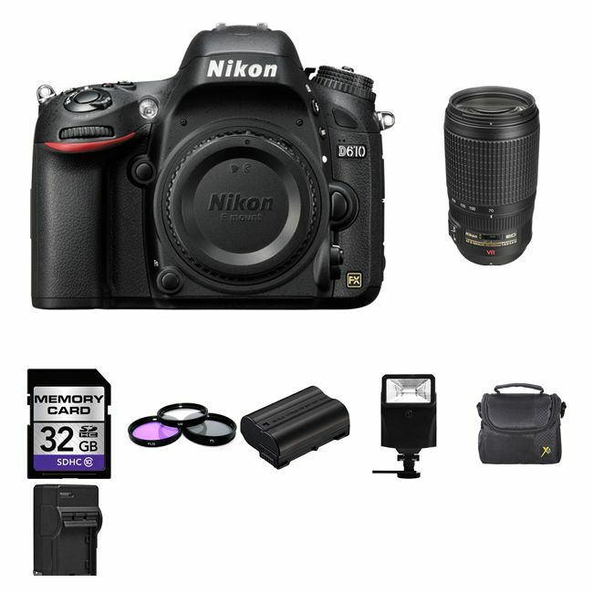 Nikon D610 Digital SLR Camera w/70-300mm Lens + 2 Batteries, 16GB, Flash & More