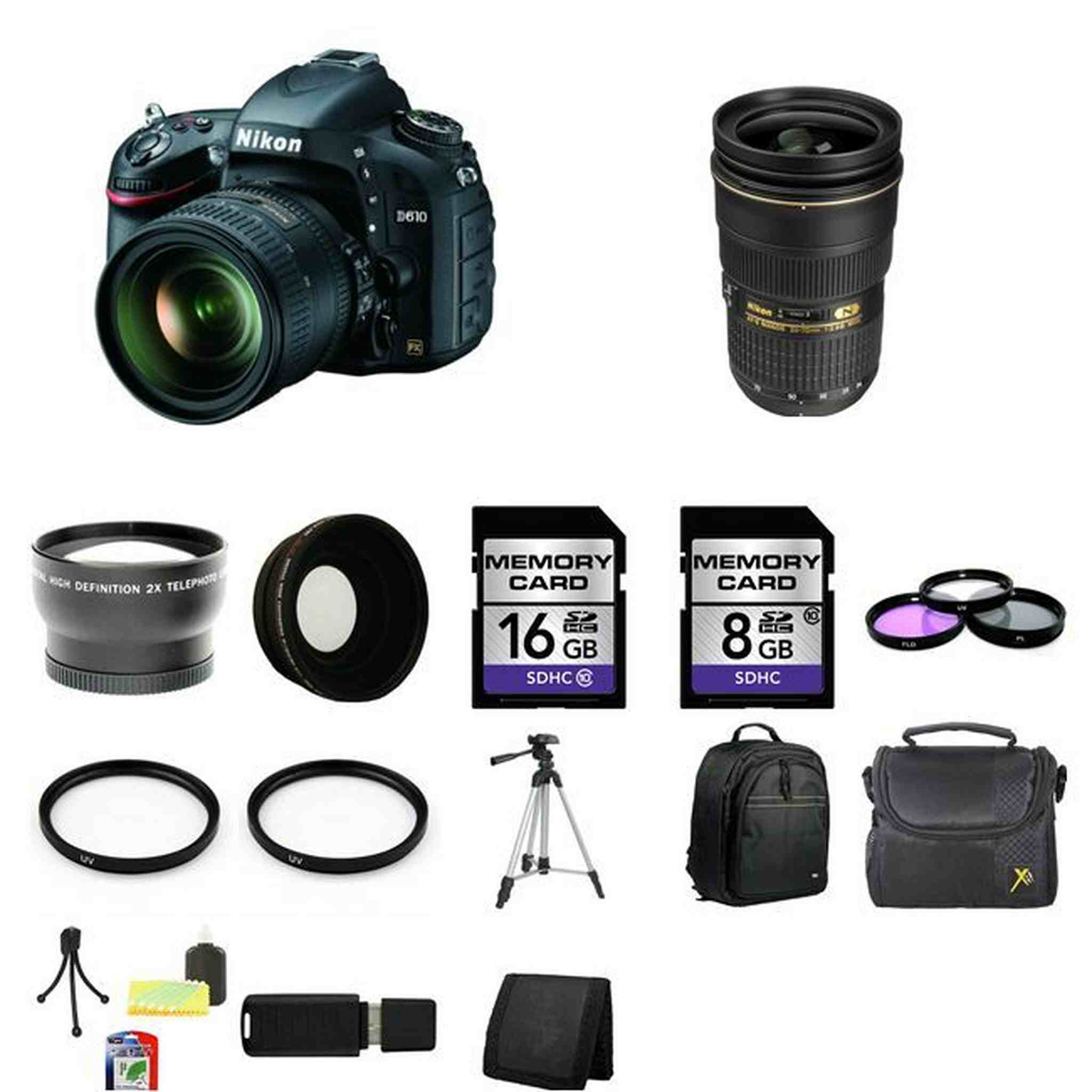 Nikon D610 Digital SLR Camera w/24-85mm & 24-70mm Lenses 24GB Package Nikon