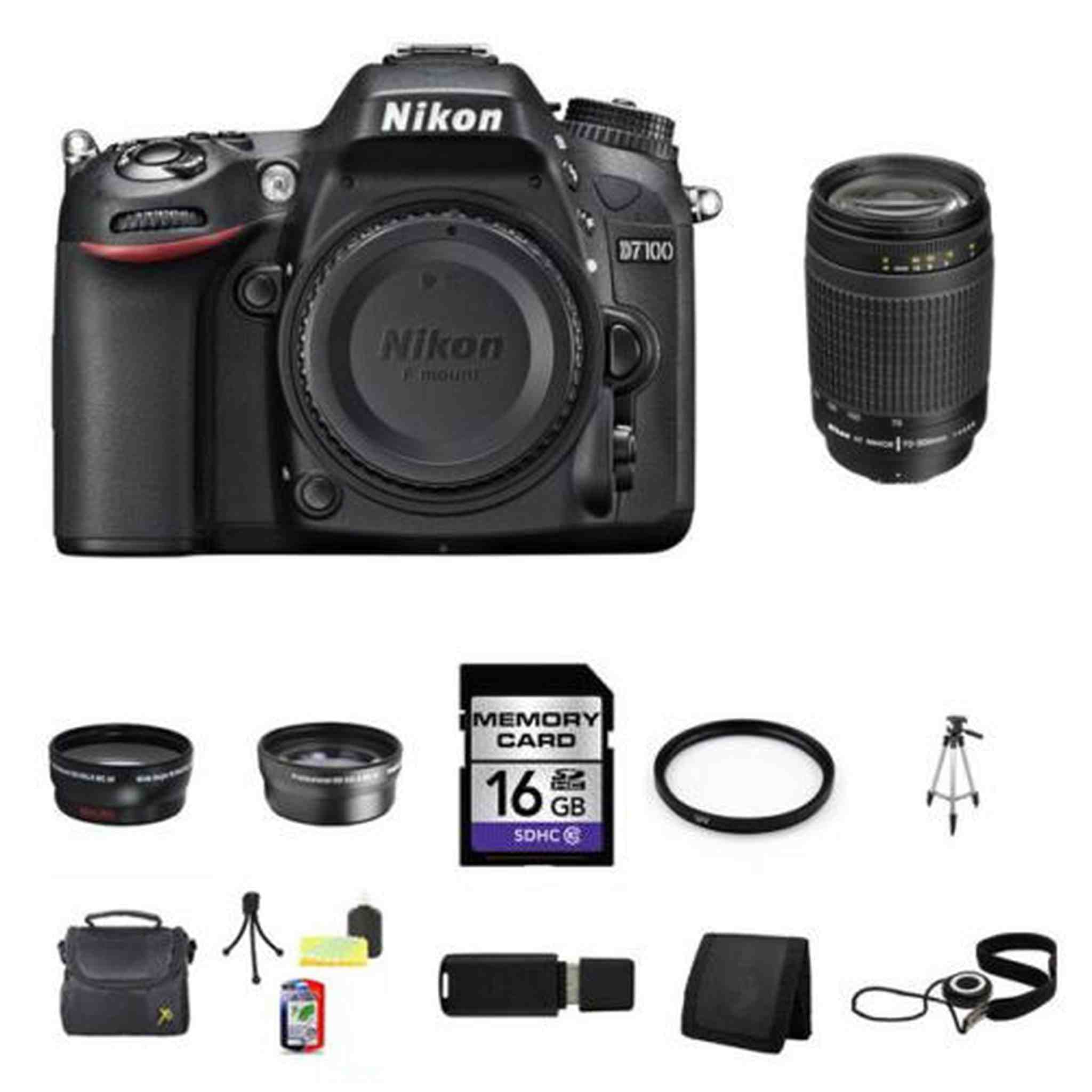 Nikon D7100 Digital SLR Camera w/70-300mm Lens 16GB Full Kit