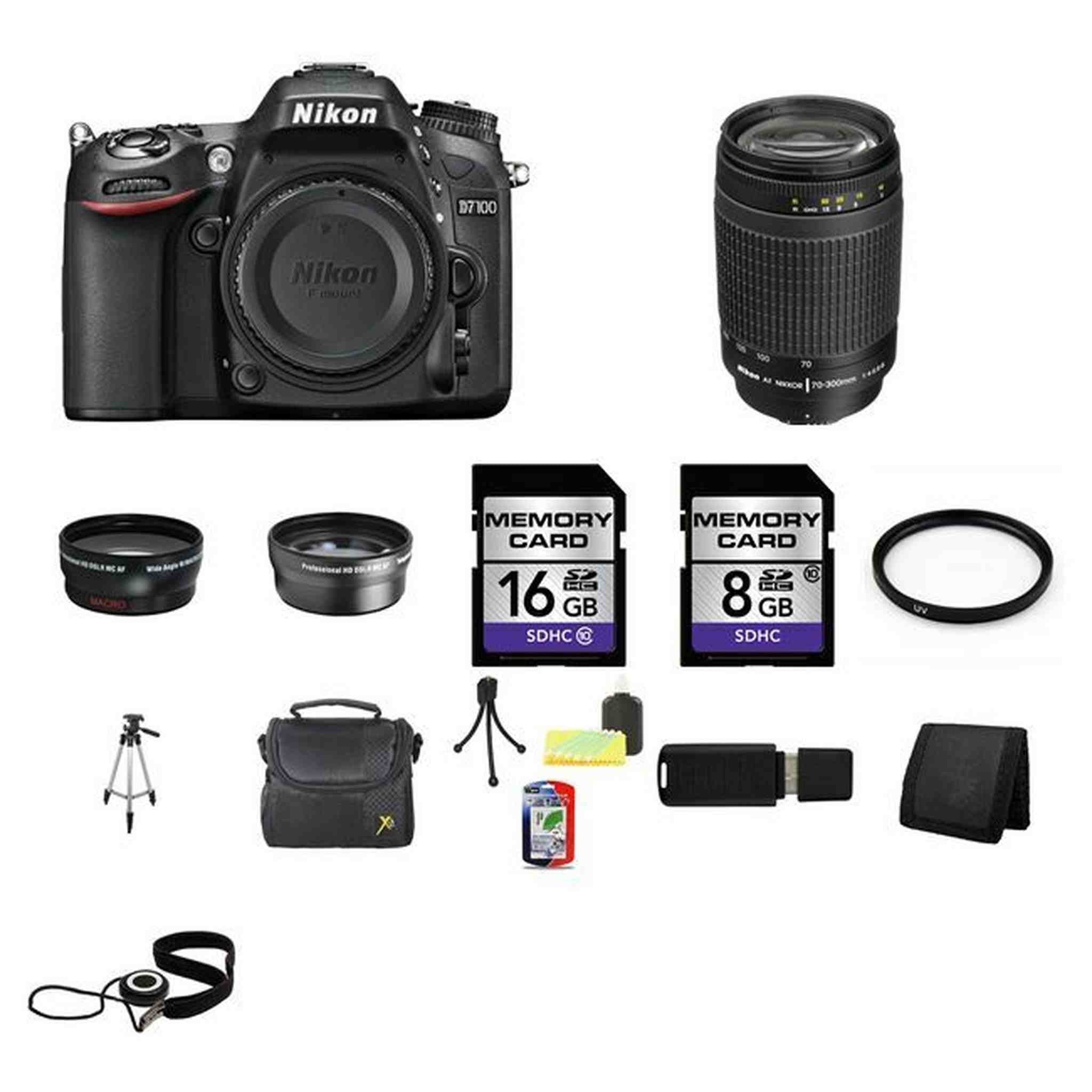 Nikon D7100 Digital SLR Camera w/70-300mm Lens 24GB Full Kit