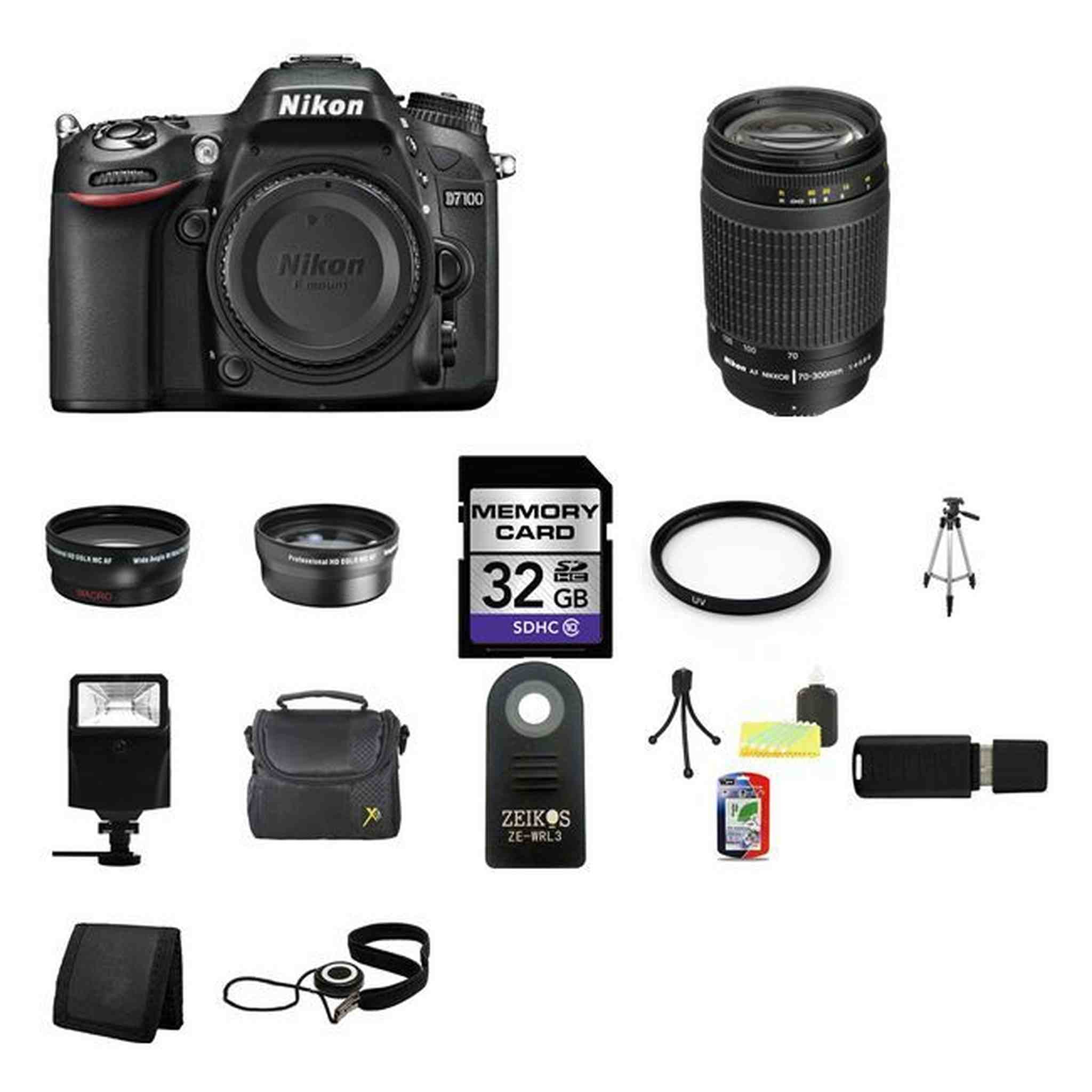 Nikon D7100 Digital SLR Camera w/70-300mm Lens 32GB Complete Kit