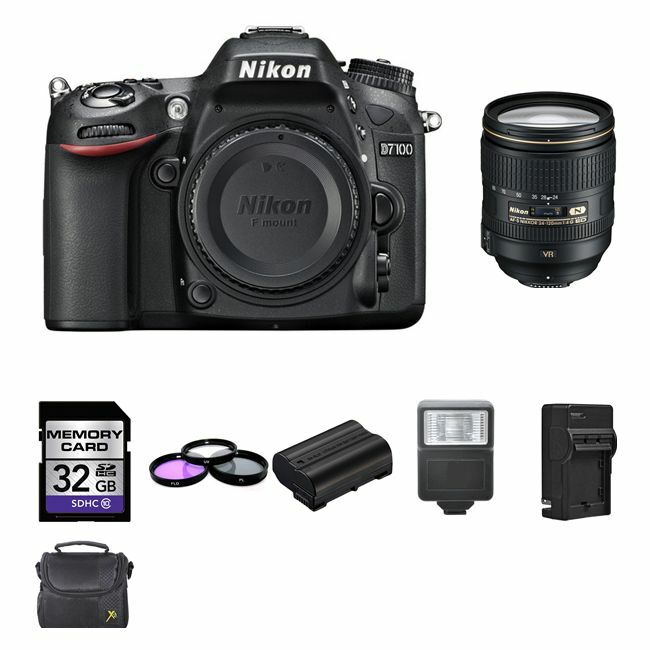 Nikon D7100 DSLR Camera w/24-120mm Lens + 2 Batteries, 32GB, Flash Bundle