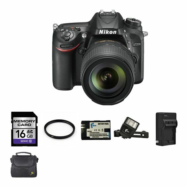 Nikon D7200 DSLR Camera w/18-105mm Lens + 2 Batteries, 16GB, Flash Bundle