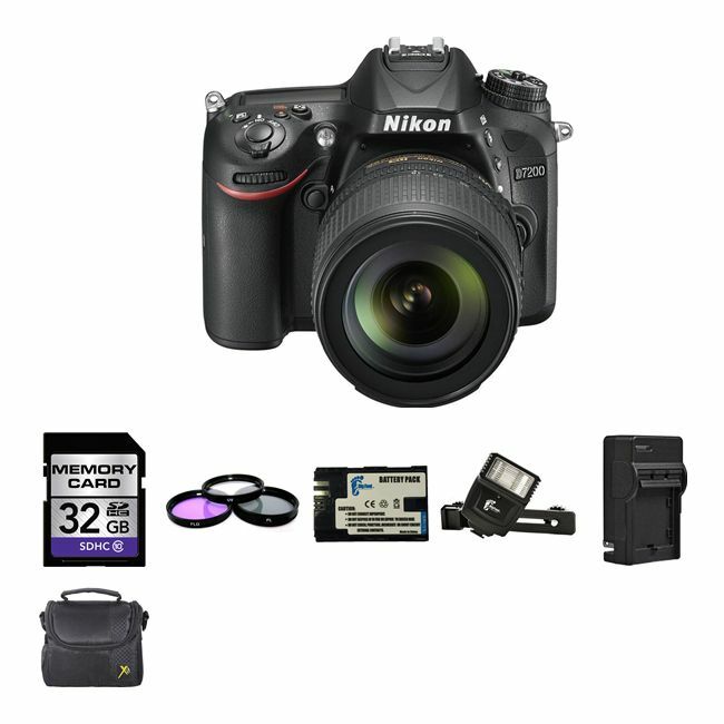 Nikon D7200 DSLR Camera w/18-105mm Lens + 2 Batteries, 32GB, Flash Bundle