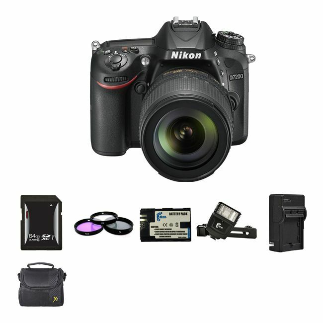 Nikon D7200 DSLR Camera w/18-105mm Lens + 2 Batteries, 64GB, Flash Bundle