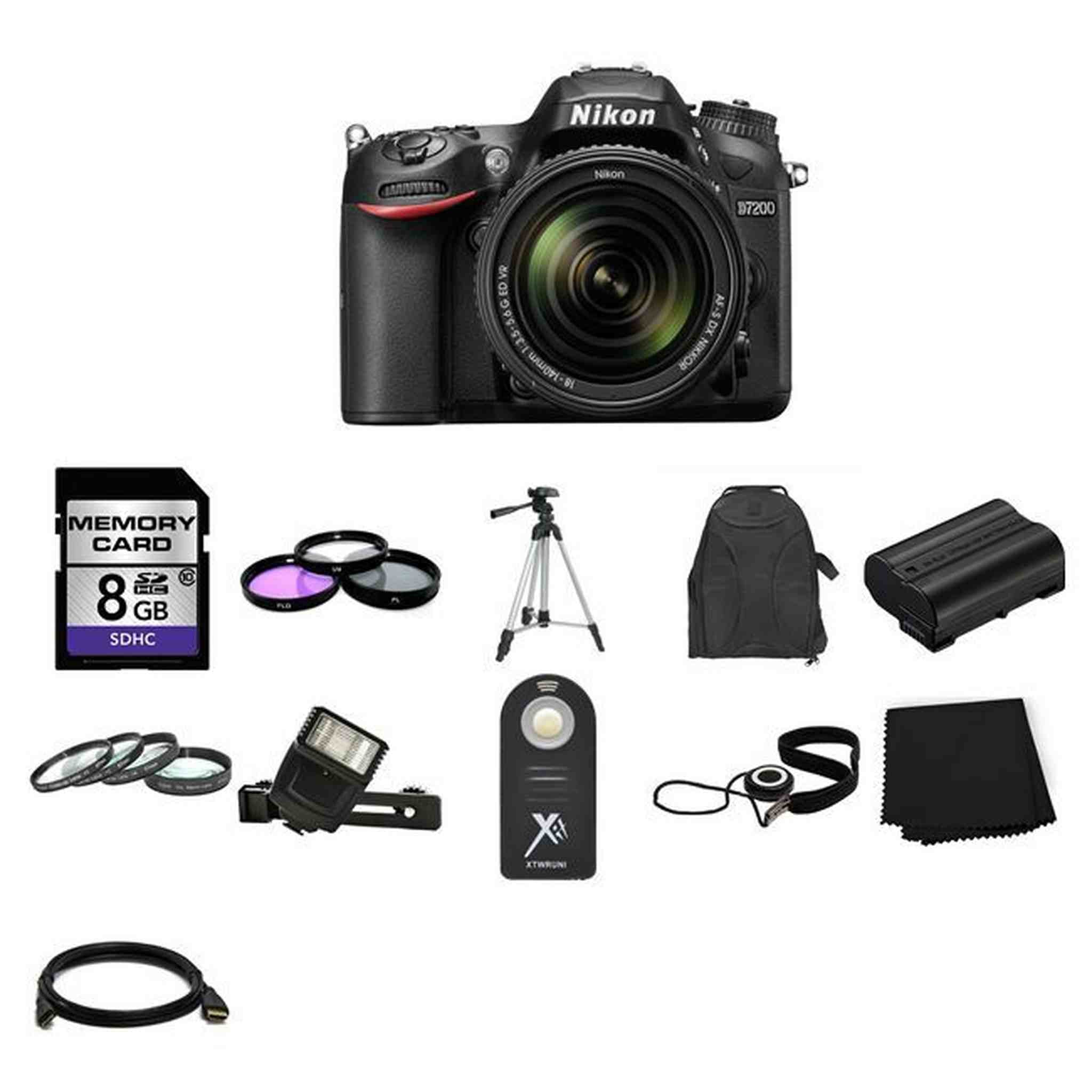 Nikon D7200 Digital SLR Camera w/18-140mm Lens 8GB Full Kit