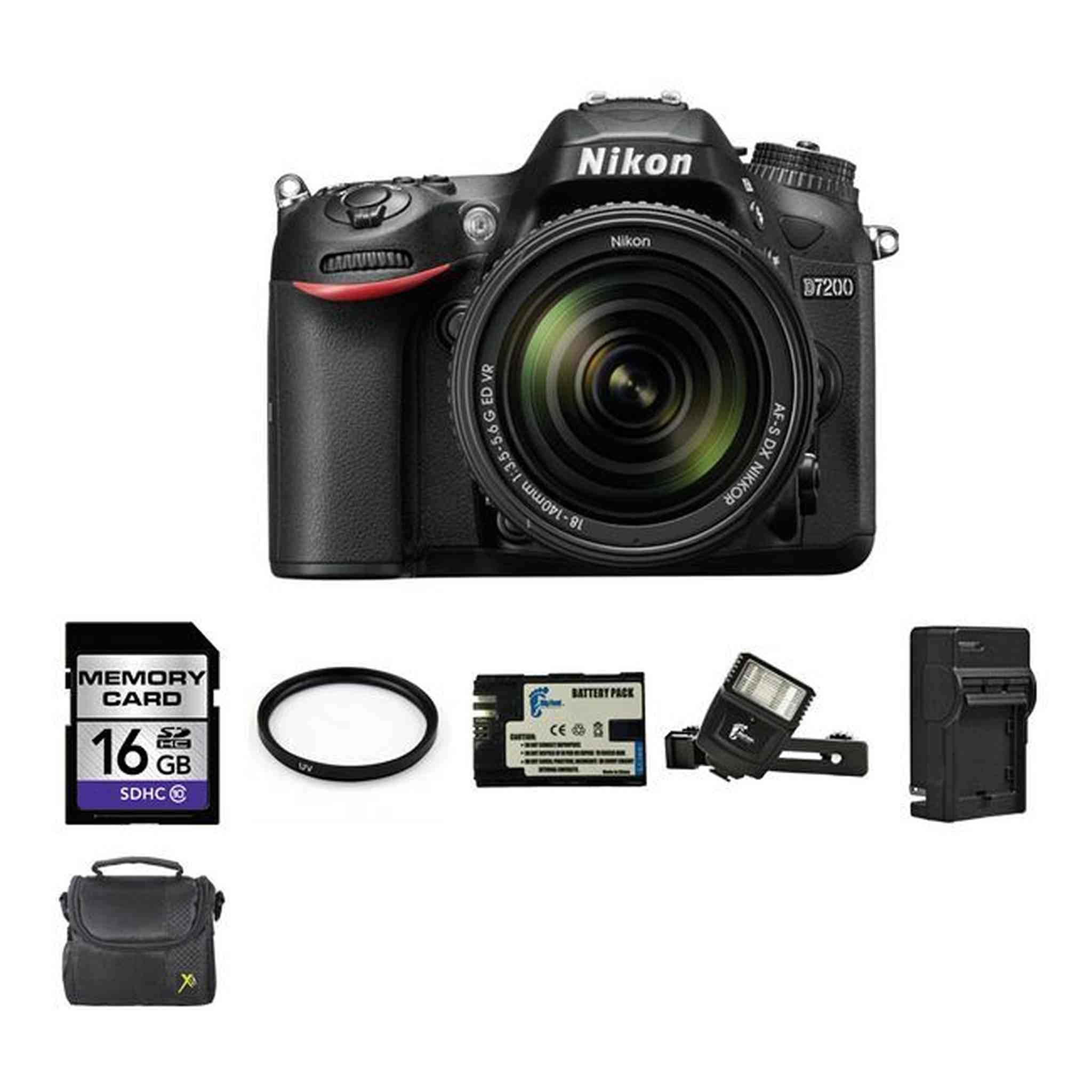 Nikon D7200 Digital SLR Camera w/18-140mm Lens + 2 Batteries, 16GB, Flash & More Bundle