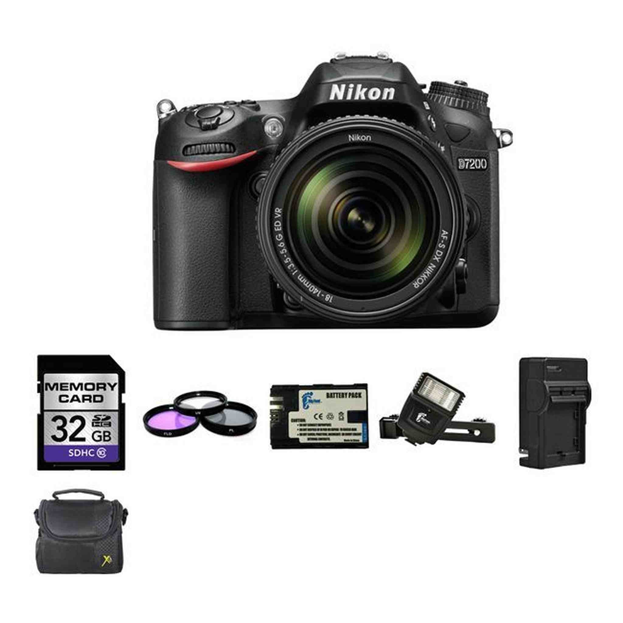 Nikon D7200 Digital SLR Camera w/18-140mm Lens + 2 Batteries, 32GB, Flash & More Bundle