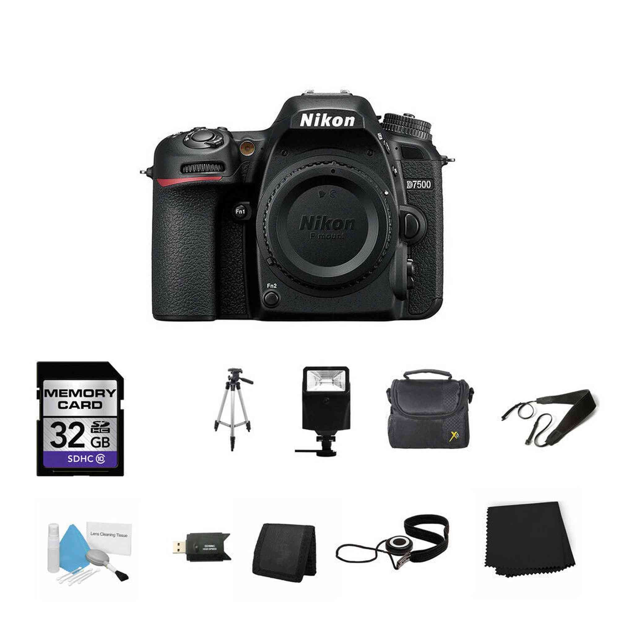 Nikon D7500 DSLR Camera Body Only 32GB Bundle