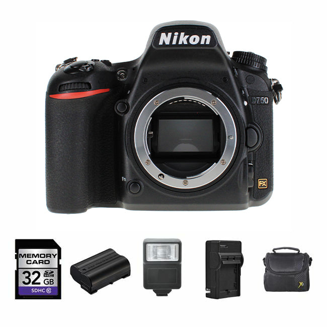 Nikon D750 DSLR Camera (Body Only) + 2 Batteries, 32GB, Flash & More