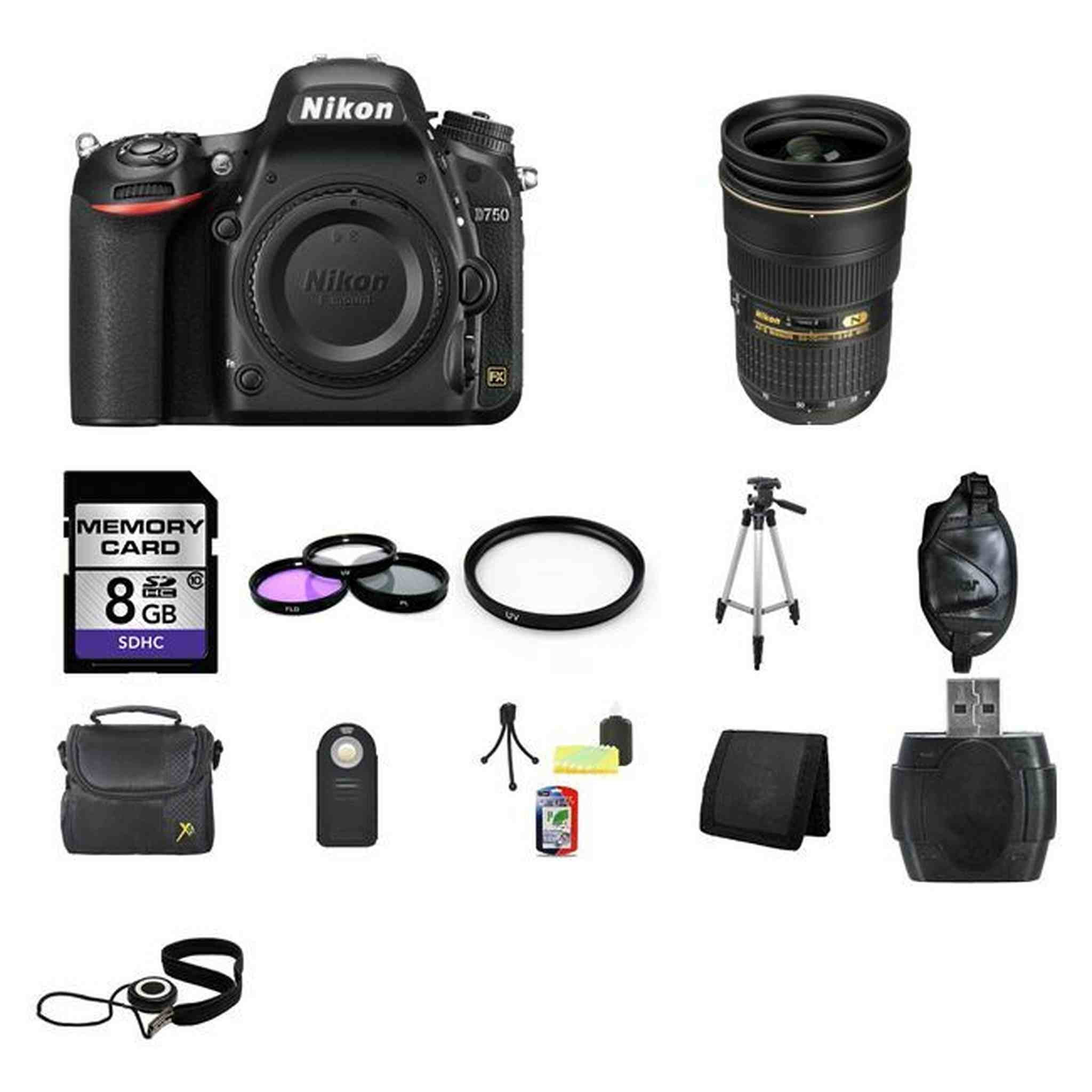 Nikon D750 DSLR Camera w/24-70mm Lens 8GB Full Kit Nikon