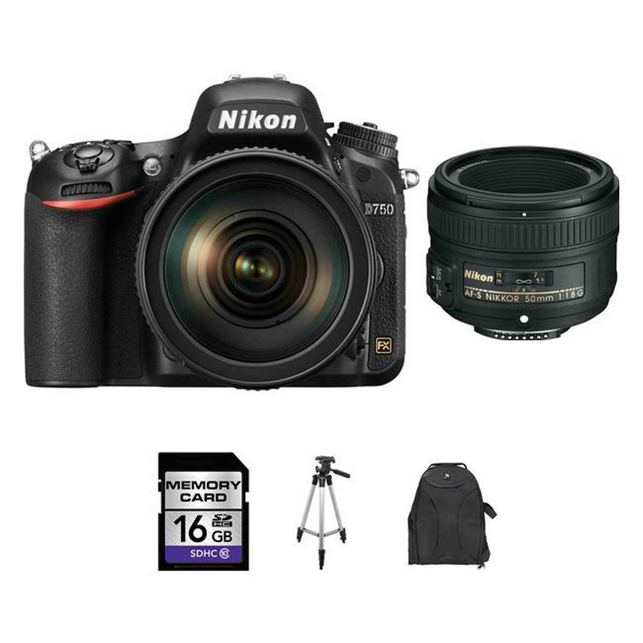 Nikon D750 DSLR Camera w/24-120mm & 50mm Lenses 16GB Bundle