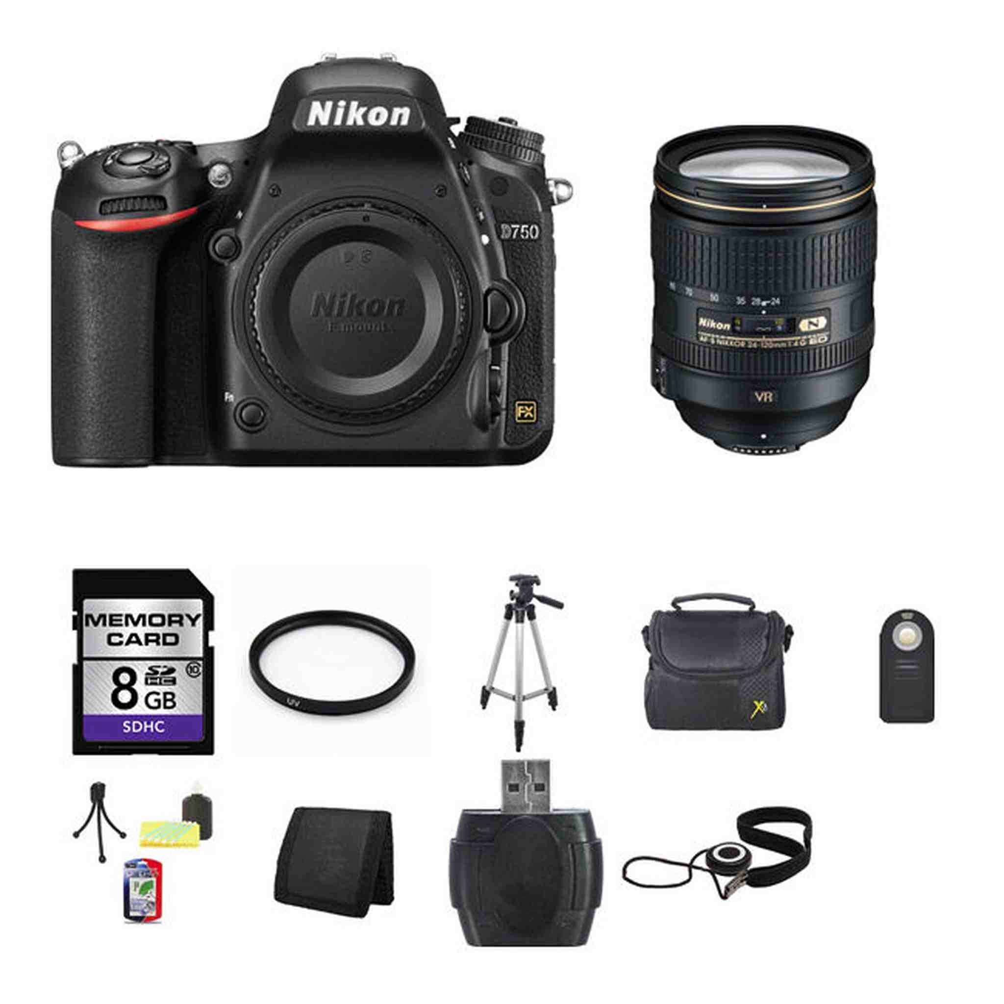 Nikon D750 DSLR Camera w/24-120mm Lens 8GB Full Kit