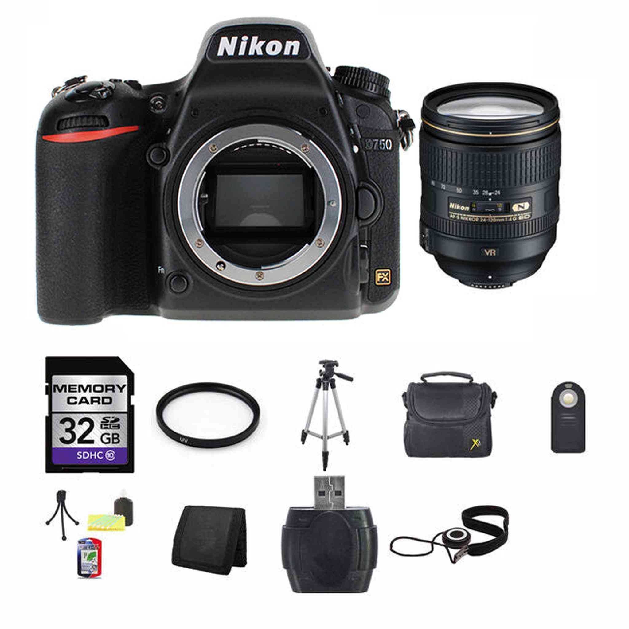 Nikon D750 DSLR Camera w/24-120mm Lens 32GB Bundle