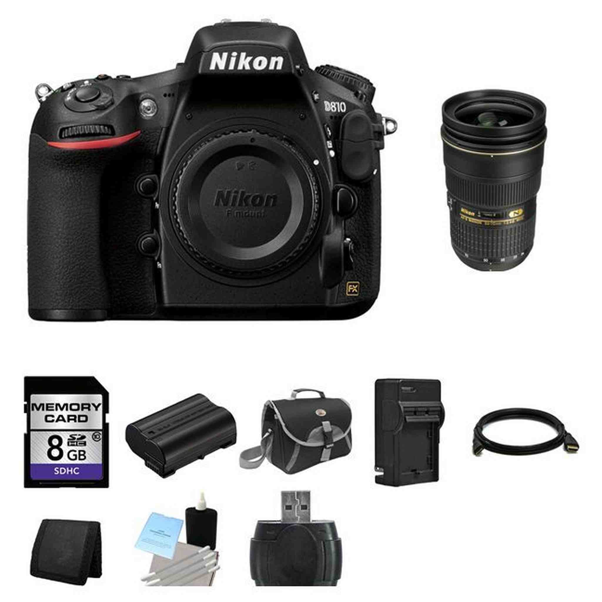 Nikon D810 DSLR Camera w/24-70mm Lens 8GB Full Kit Nikon