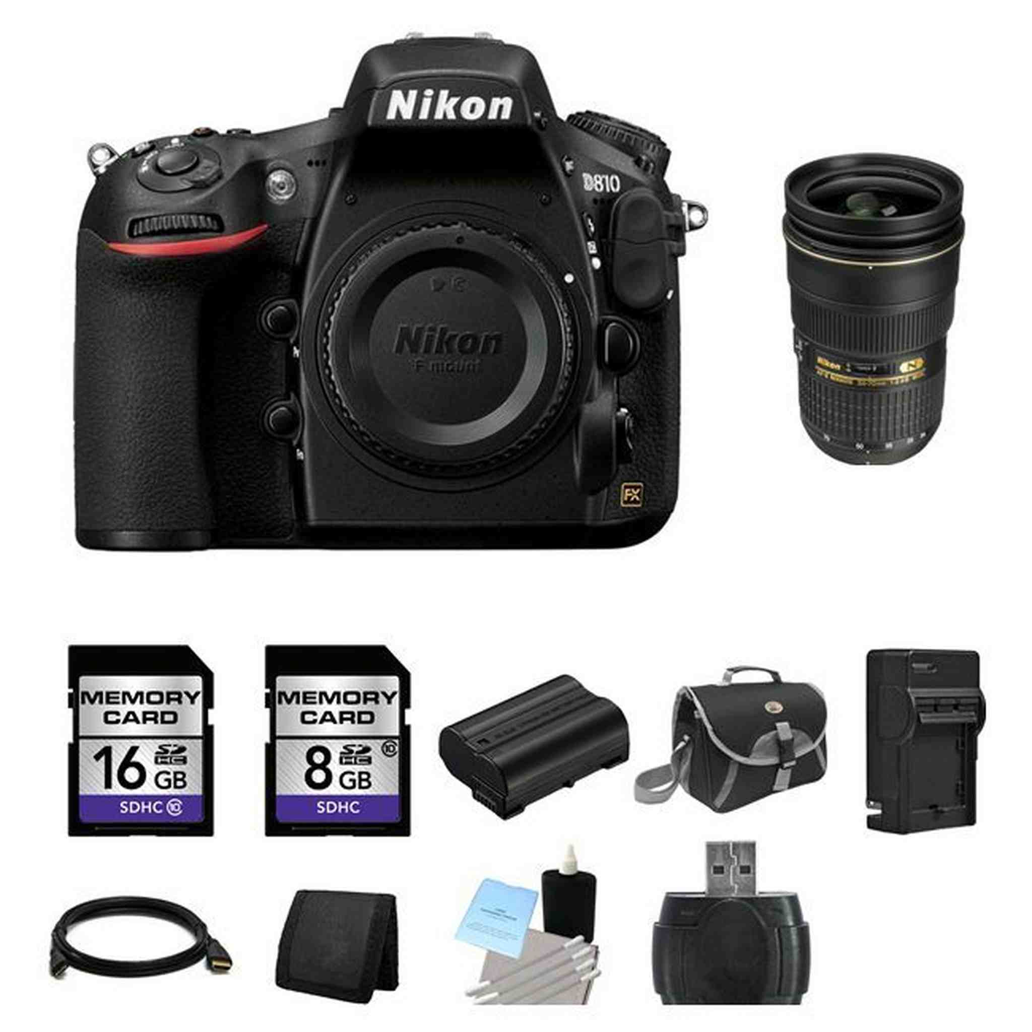 Nikon D810 DSLR Camera w/24-70mm Lens 24GB Full Kit Nikon