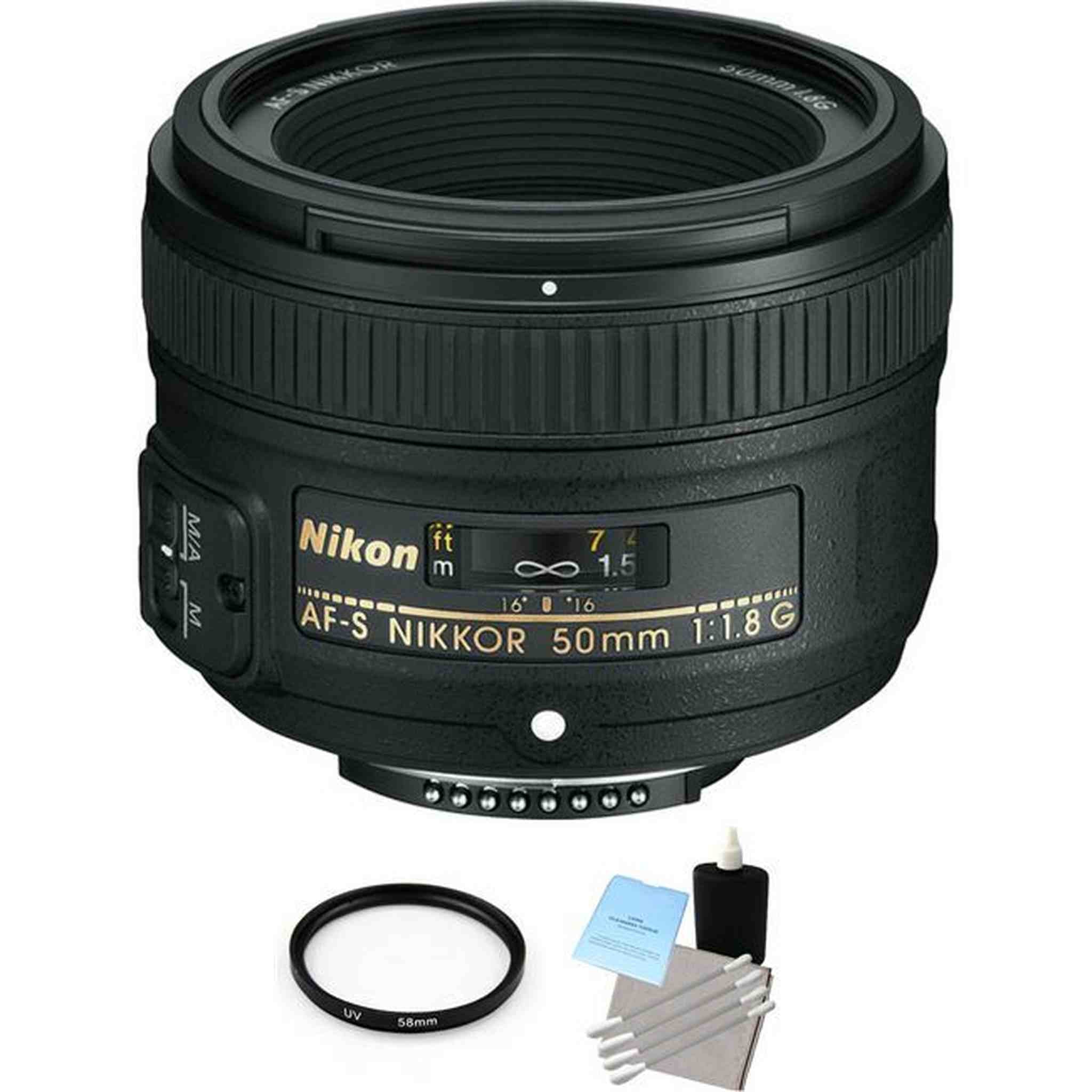 Nikon Nikkor AF-S 50 mm F/1.8G AF-D FX Lens + UV Filter & Cleaning Kit Bundle