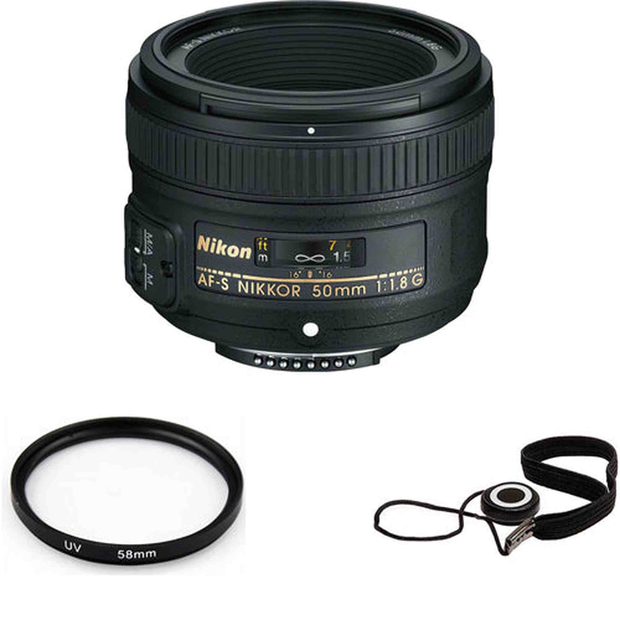 Nikon AF-S NIKKOR 50mm f/1.8G Lens + UV Filter & Cap Keeper Bundle