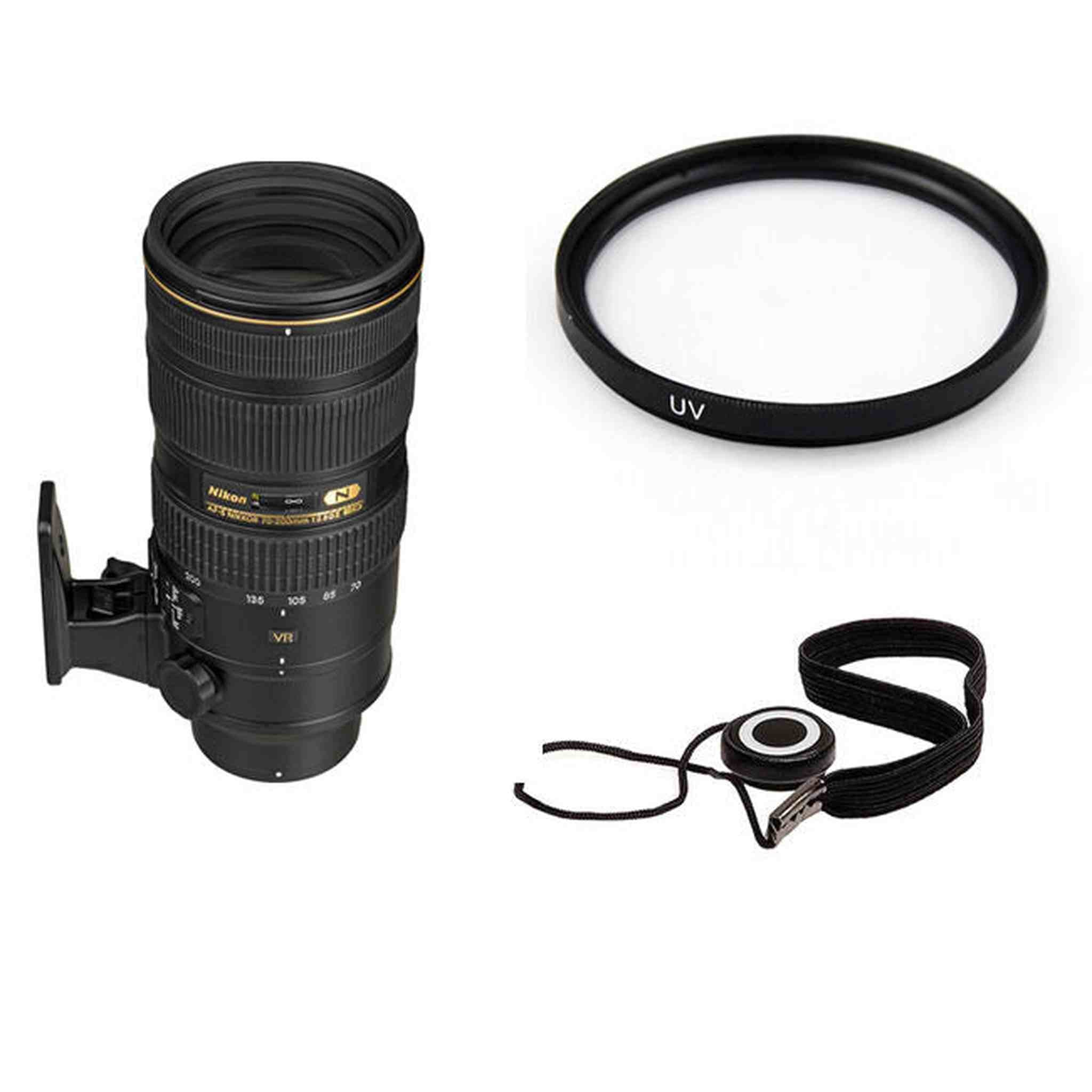 Nikon AF-S 70-200mm f/2.8G ED VR II Lens w/77mm UV Filter & Lens Cap Keeper Nikon