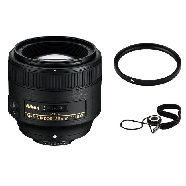 Nikon AF-S NIKKOR 85mm f/1.8G Lens w/UV Filter & Cap Keeper Bundle