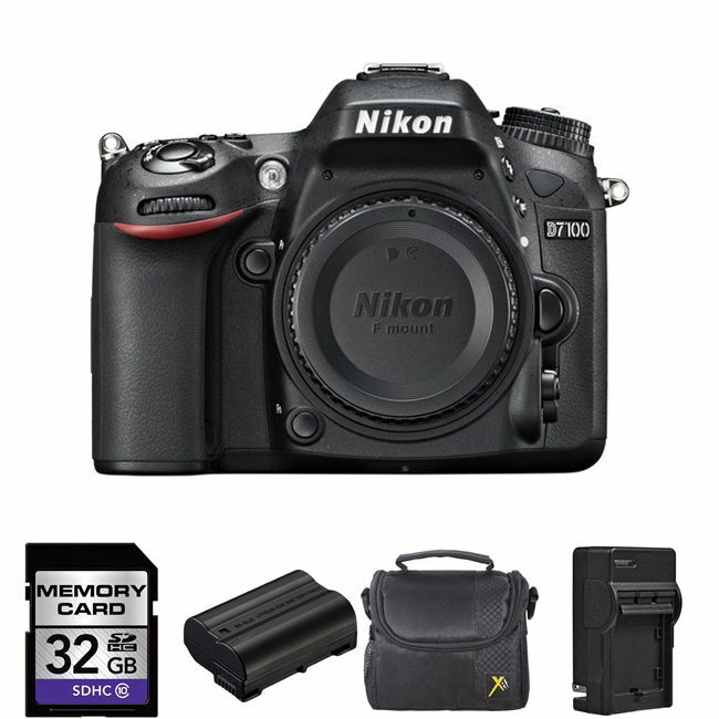 Nikon D7100 24.1 MP Digital SLR Camera (Body) + 2 Batteries, 32GB Bundle