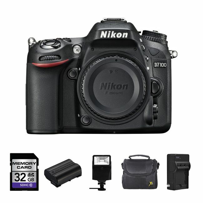 Nikon D7100 Digital Camera (Body) + 2 Batteries, 32GB, Flash Bundle