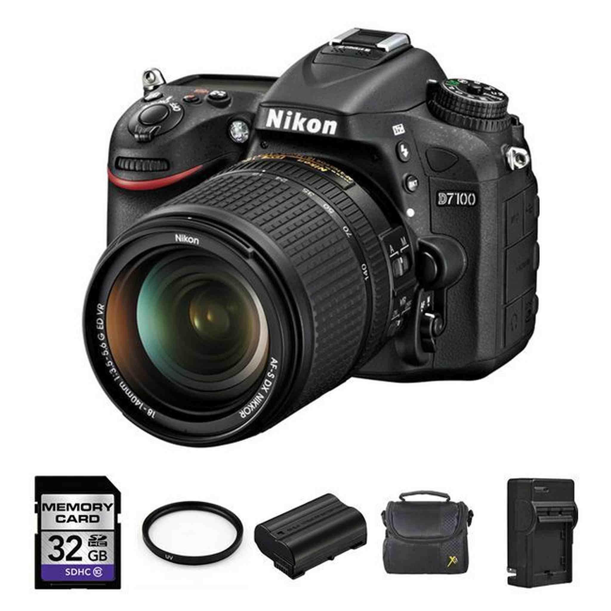 Nikon D7100 DSLR Camera w/18-140mm VR DX Lens + 2 Batteries, 32GB Bundle Nikon