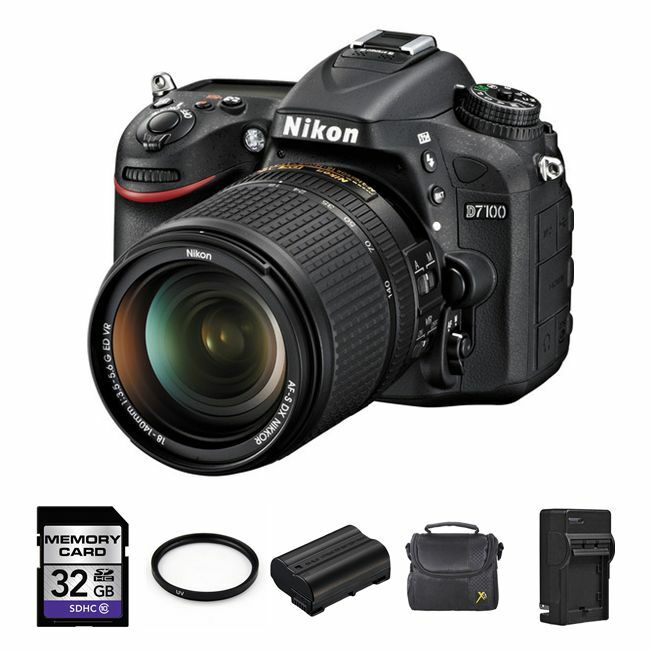 Nikon D7100 DSLR Camera w/18-140mm VR DX Lens + 2 Batteries, 32GB Bundle