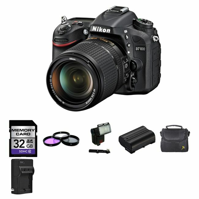 Nikon D7100 DSLR Camera w/18-140mm VR DX Lens + 2 Batteries, 32GB, Flash Bundle