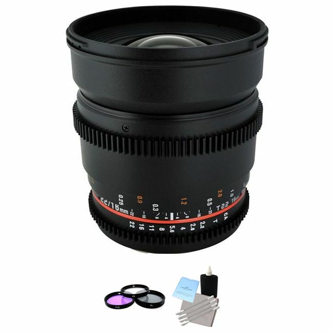 Rokinon 16mm T2.2 Cine Lens for Nikon F + UV Kit & Cleaning Kit Bundle