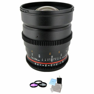 Rokinon 24mm T1.5 Cine Lens for Nikon + UV Kit & Cleaning Kit Bundle