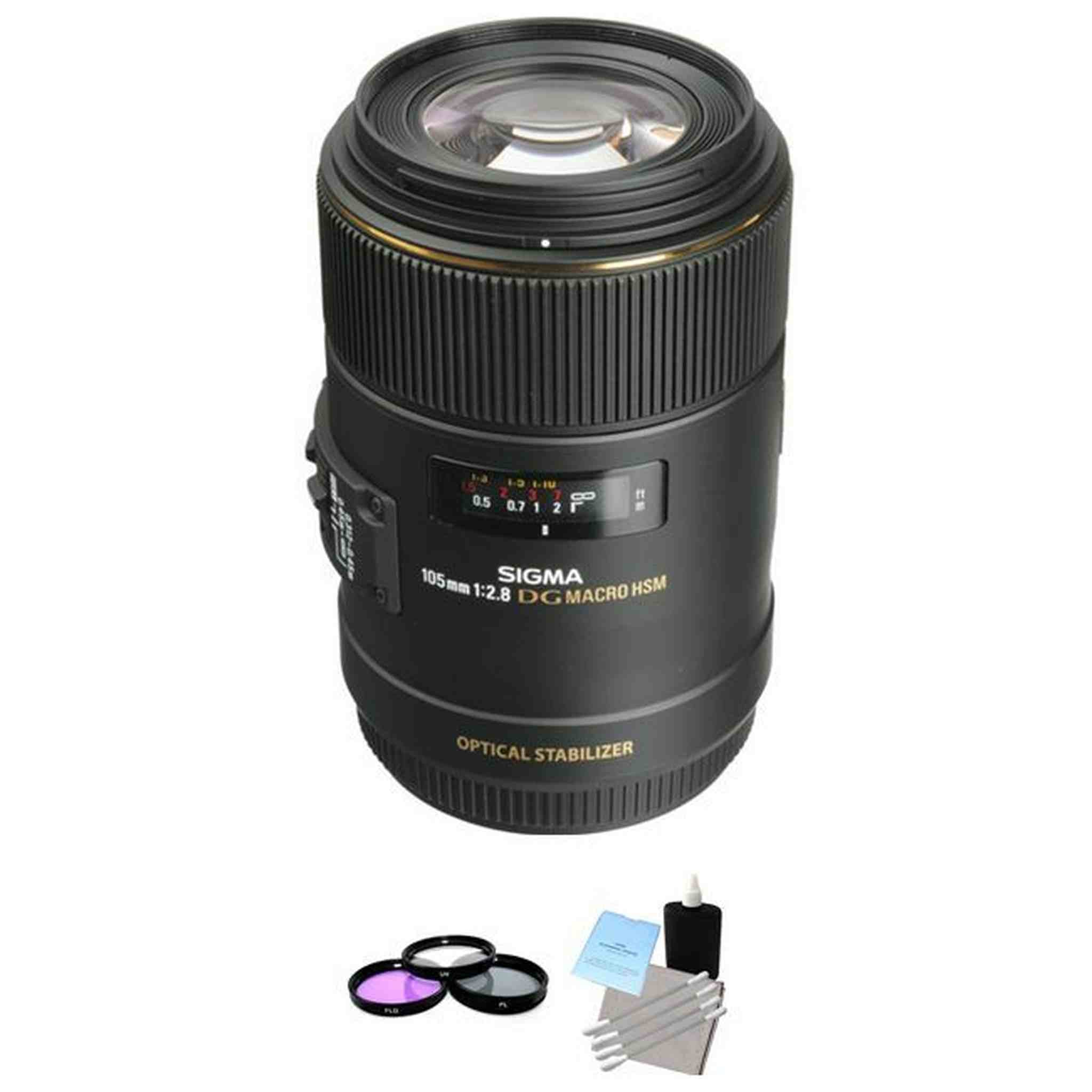 Sigma 105mm f/2.8 EX DG OS HSM Macro Lens for Canon + UV Kit & Cleaning Kit Starter Bundle Sigma