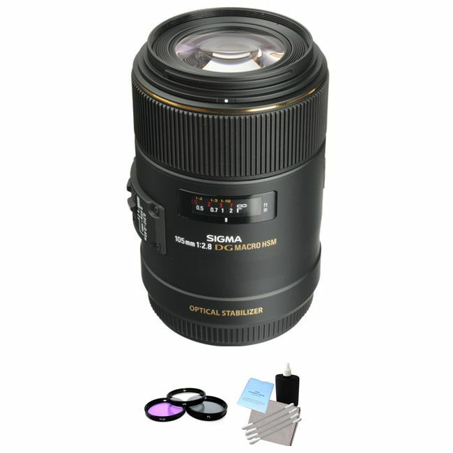 Sigma 105mm f/2.8 EX DG OS HSM Macro Lens for Canon + UV Kit & Cleaning Kit Starter Bundle