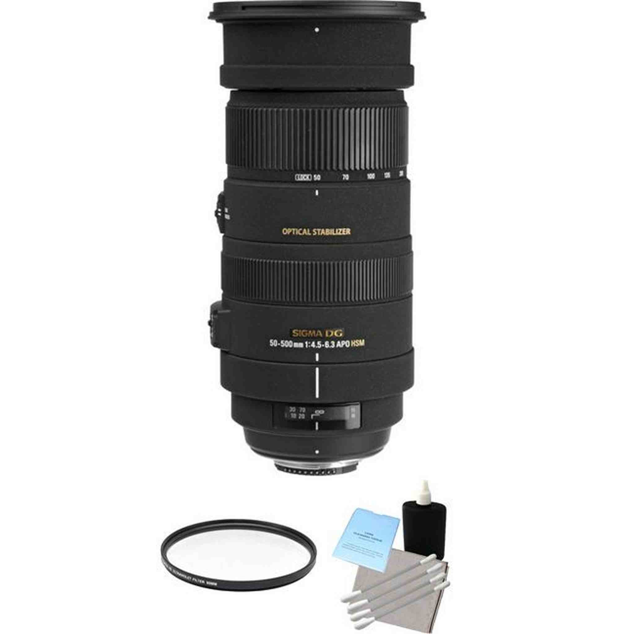 Sigma 50-500mm F/4.5-6.3 APO DG OS Lens For Nikon + UV Filter & Cleaning Kit Sigma