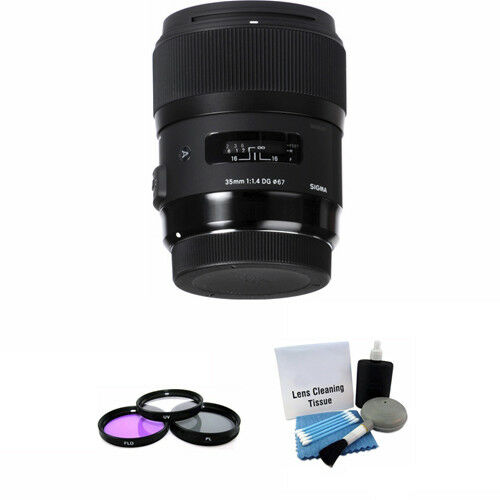 Sigma 35mm F/1.4 HSM DG Lens For Nikon + UV Kit & Cleaning Kit Bundle