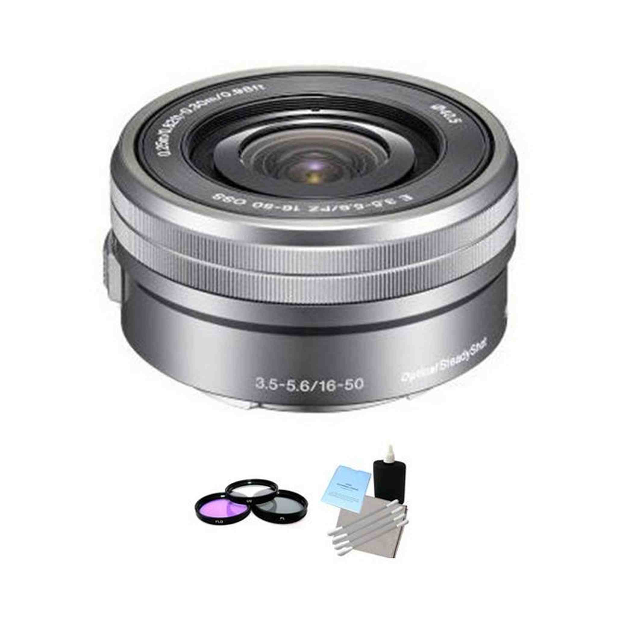 Sony 16-50mm F/3.5-5.6 Lens - Silver + UV Kit & Cleaning Kit Bundle