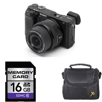 Sony Alpha a6000 Mirrorless Digital Camera - Black w/16-50mm Lens + 16GB & Case Bundle