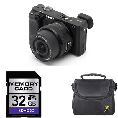Sony Alpha a6000 Mirrorless Digital Camera - Black w/16-50mm Lens + 32GB & Case Bundle