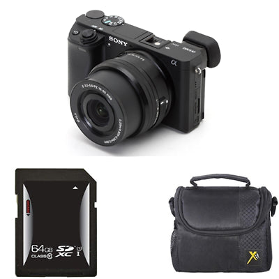 Sony Alpha a6000 Mirrorless Digital Camera - Black w/16-50mm Lens + 64GB & Case Bundle
