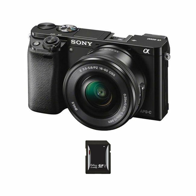 Sony a6000 Mirrorless Digital Camera - Black w/16-50mm Lens & 64GB SDXC Card Bundle