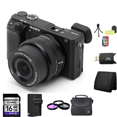 Sony Alpha a6000 Mirrorless Digital Camera - Black w/16-50mm Lens 16GB Advanced Bundle