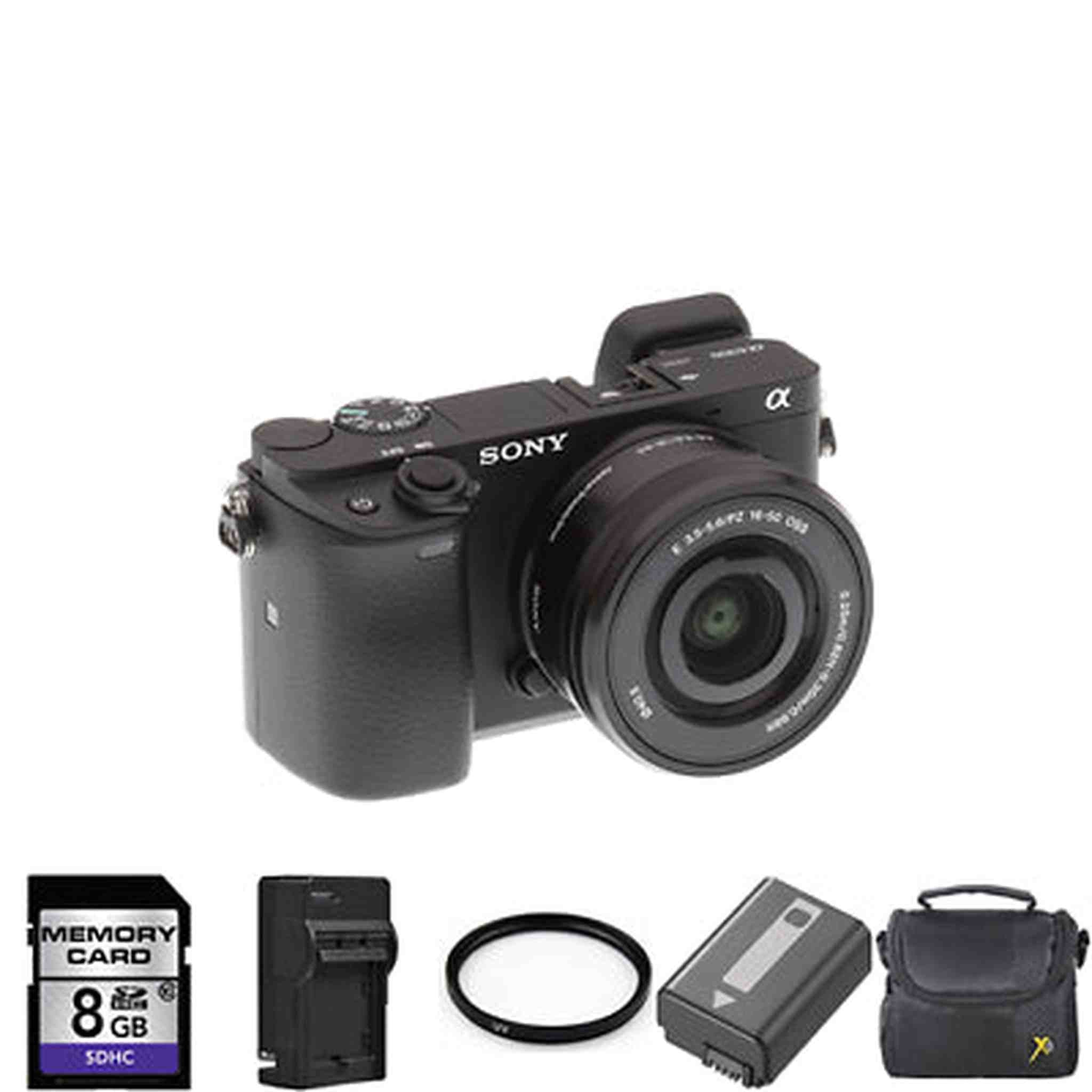 Sony Alpha a6300 Mirrorless Camera w/16-50mm Lens + 2 Batteries, 8GB & More Sony