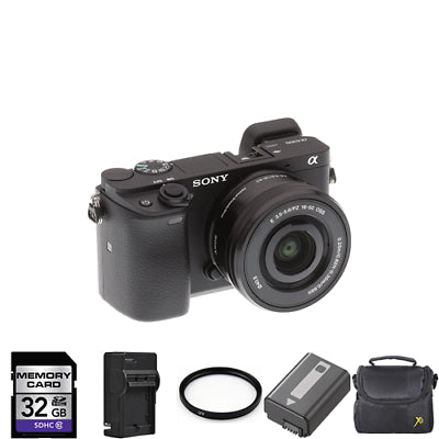 Sony Alpha a6300 Mirrorless Camera w/16-50mm Lens + 2 Batteries, 32GB Card Starter Bundle